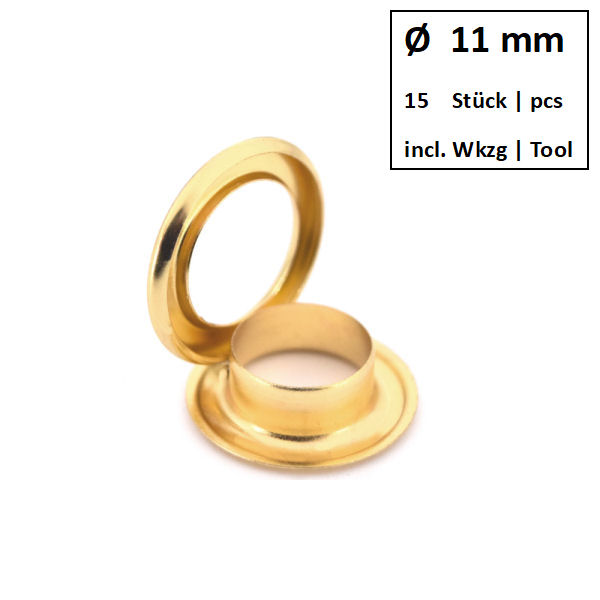Ösen + Scheiben Ø 11 mm gold | Dose á 15 Stück mit Werkzeug